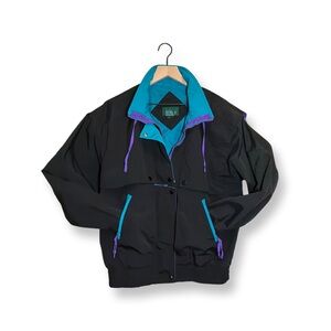Cabin Creek Vintage Colorblock Jacket Black Teal | 90s Ski Windbreaker | M